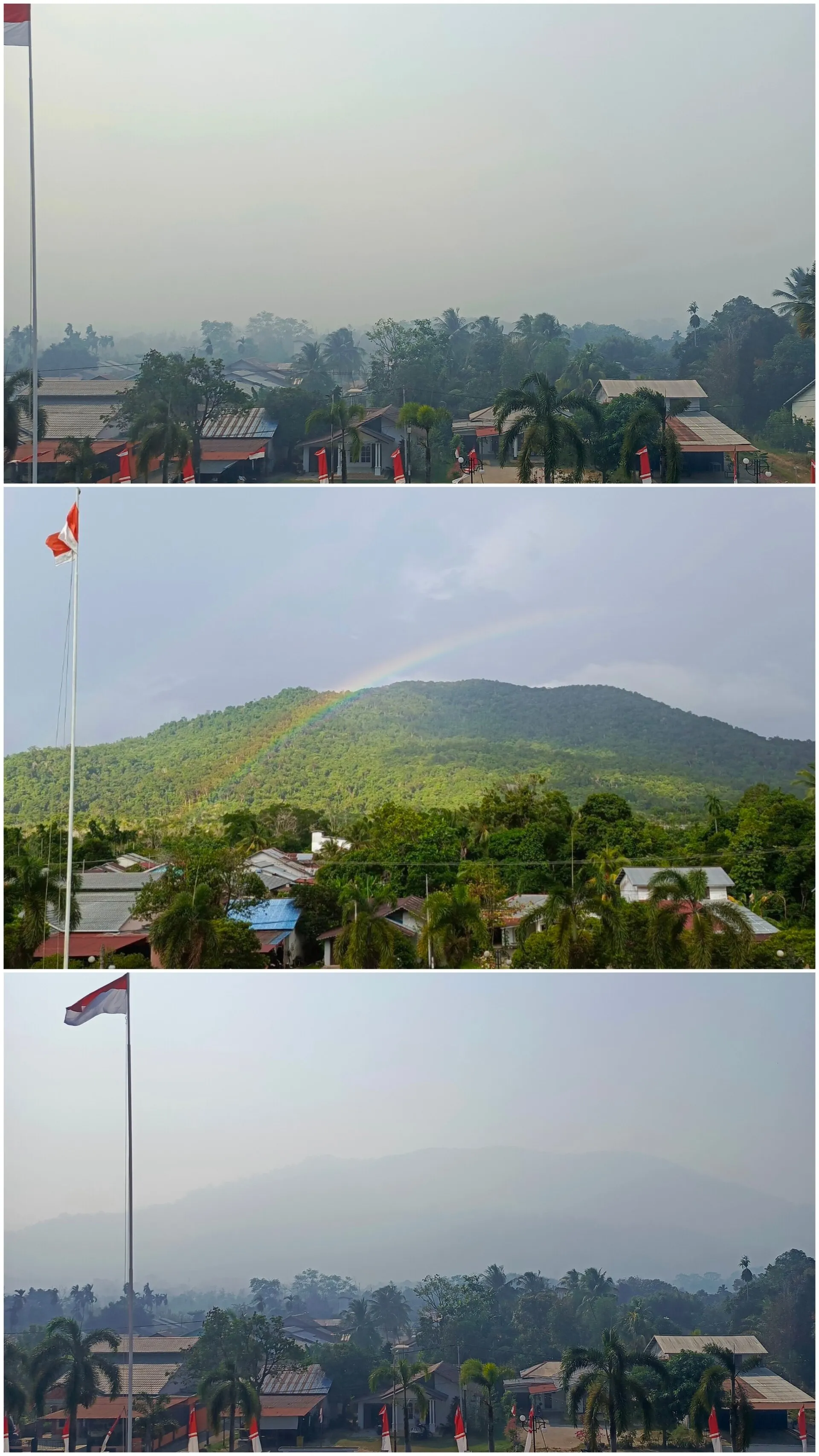 Photo collage showing haze-filled skies in Kayong Utara, West Kalimantan